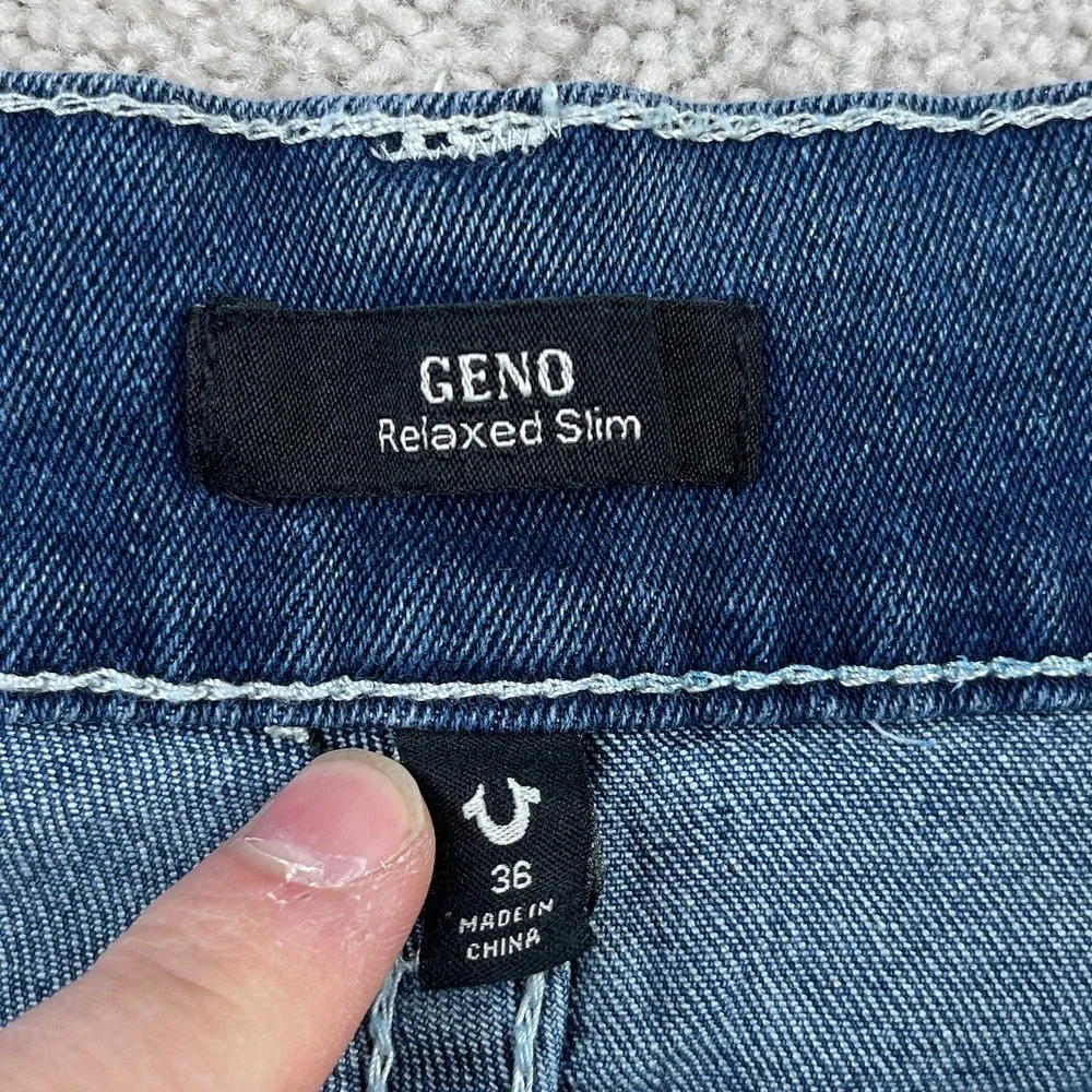 True Religion Jeans Mens 36x31 Blue Geno Relaxed Slim Flap Pockets Stretch Denim